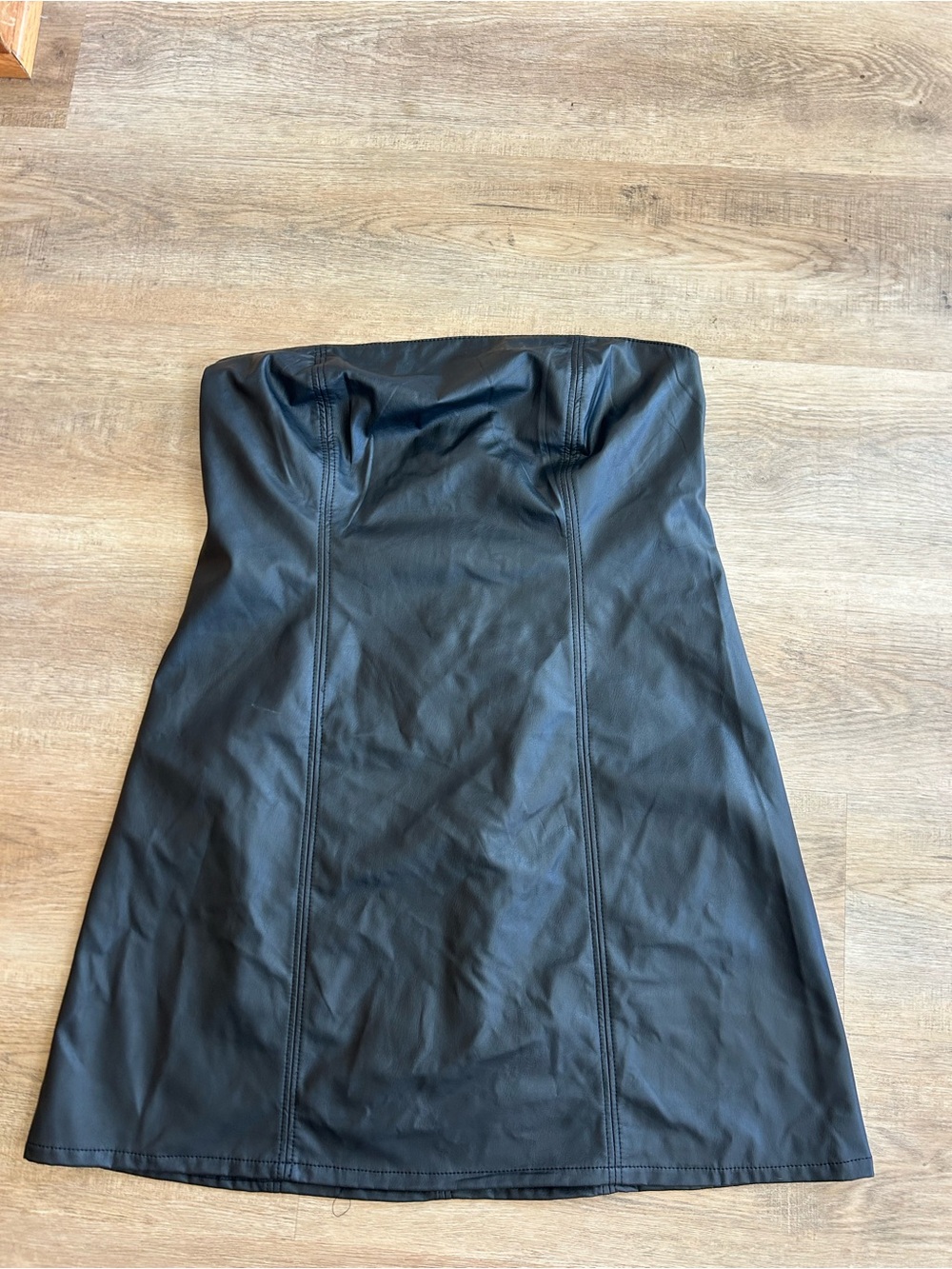 H&M Black Strapless Faux Leather Mini Dress
